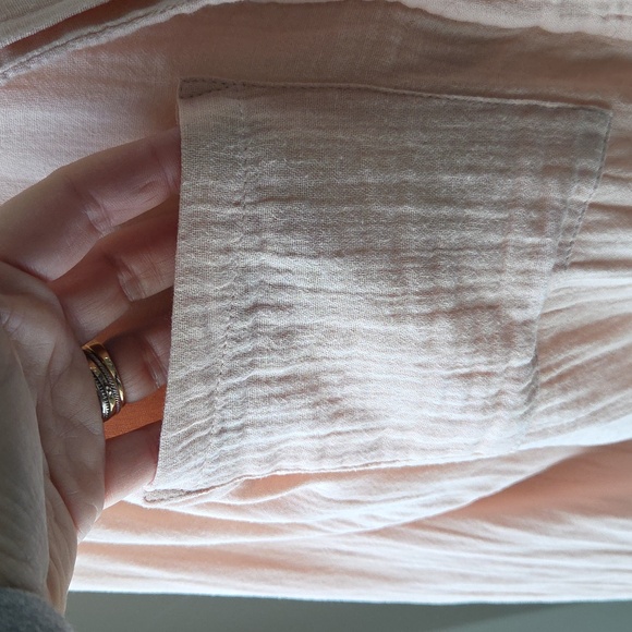 Sim & Sam Sz L 100% Cotton Gauze Button Front Top Peach Tie Hem Boho Blouse - Picture 6 of 8